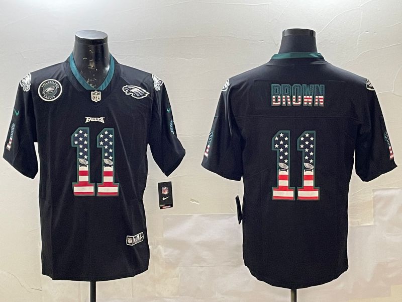 Men Philadelphia Eagles #11 Brown Black National Flag 2025 Nike Vapor Limited NFL Jersey style 3